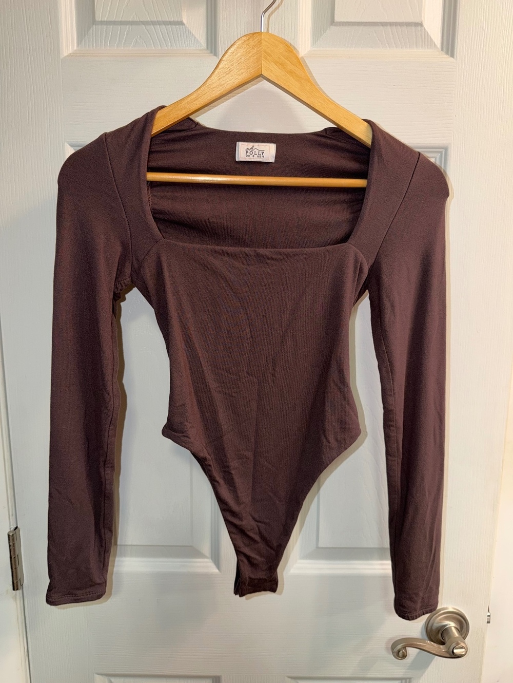Oh Polly Brown Square Neck Long Sleeve Bodysuit Size 4